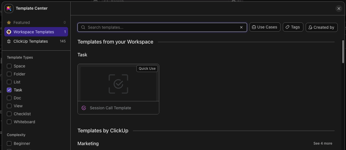 Creating a reusable ClickUp workflow template for teams.