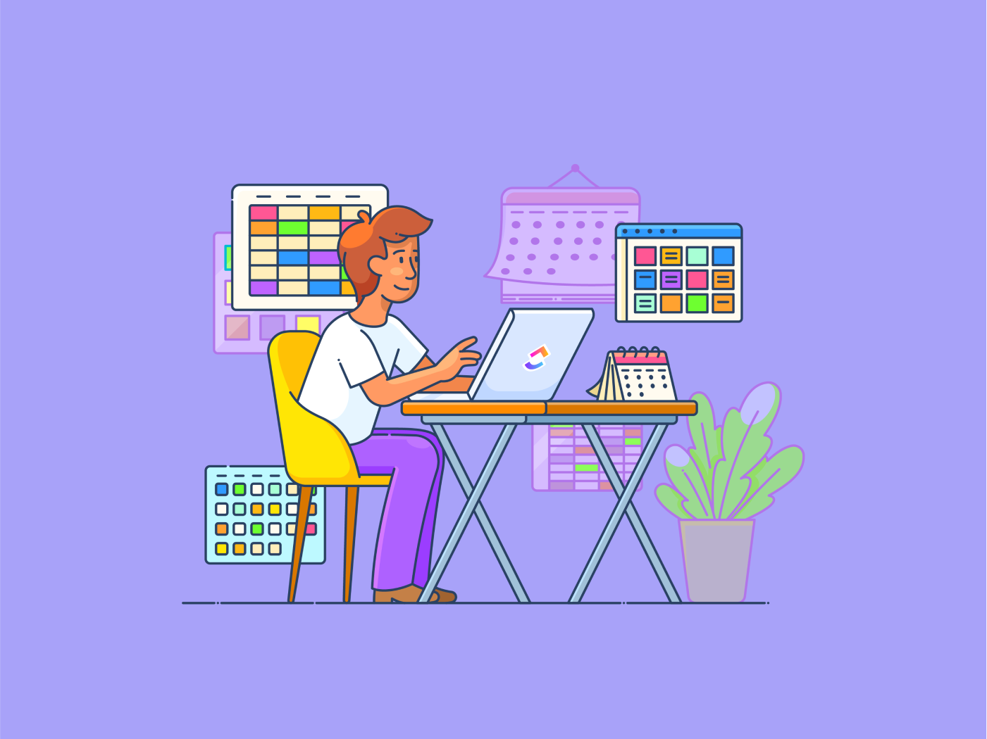 Illustration of ClickUp workflow planning and taskflow design, showing a structured project delivery system used to optimise recurring work and delivery processes.